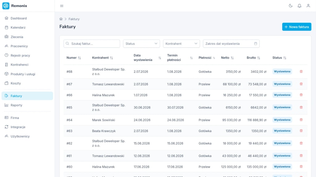 lista faktur ze statusami · web