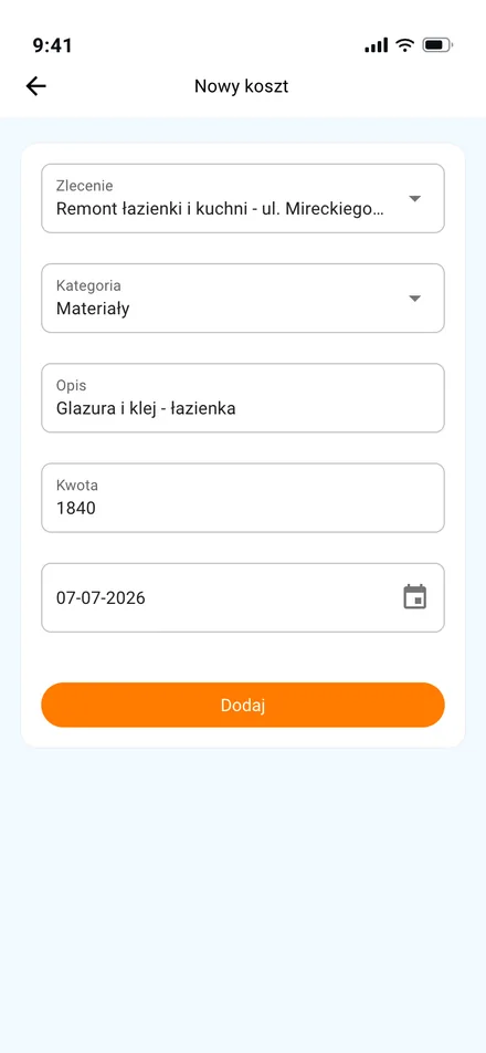 formularz dodawania wydatku na mobile - uproszczony widok · mobile