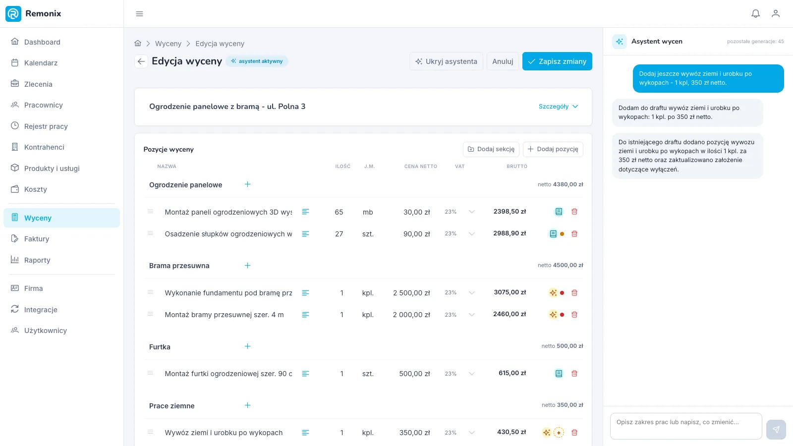 korekta w czacie - asystent dodaje pozycję do istniejącego draftu · web